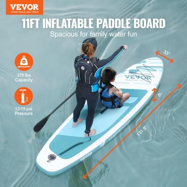 Uppblåsbar Paddle Board - VEVOR - Uppblåsbar Paddle Stand Up SUP Paddle Board 335,2 cm med tillbehör, 3352 × 838 × 152 mm