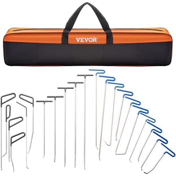 Stång för borttagning av bucklor-VEVOR-21PCs Lackfri kit för borttagning av bucklor med påse- för mindre bucklor Verkstadsunderhåll