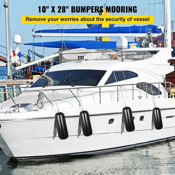 Stänkskärmar-VEVOR-4st-10"x28"-Mellanhål-4 rep-Lätt blåsa upp-Installera-Skydda kanoter Pontonger Båtar Dock-Svart