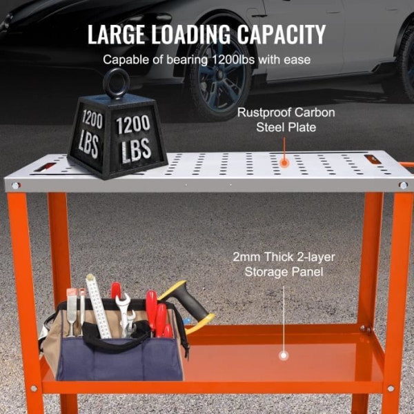 Mobilt svetsbord - 91,4x45,7 cm Lastkapacitet 544kg 4 fästhål för 1,6 cm verktygsspår