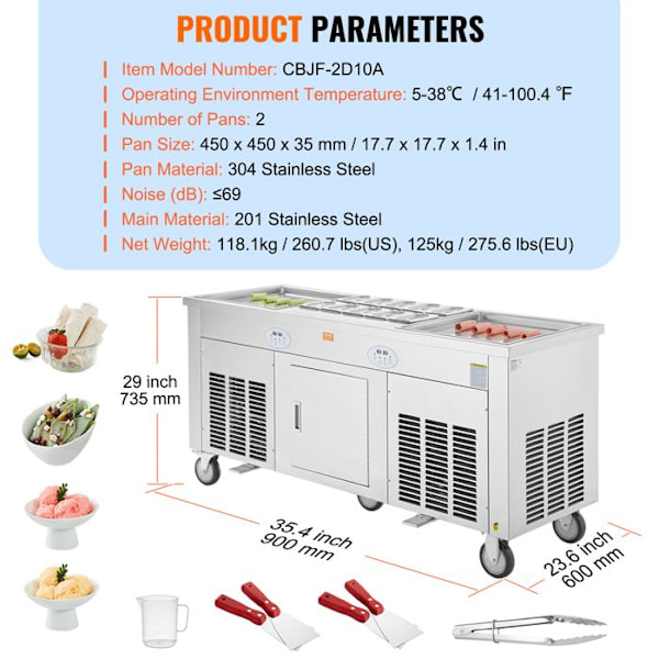 Valsad ismaskin-VEVOR-Kommersiell mat i rostfritt stål Rolled Ice Plancha-för barer Kaféer Dessertbutiker