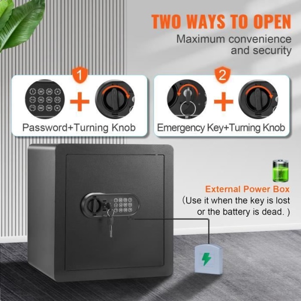 Digitalt kassaskåp - VEVOR - 51L Säkerhetsbox 2 nycklar med larm - Smycken
