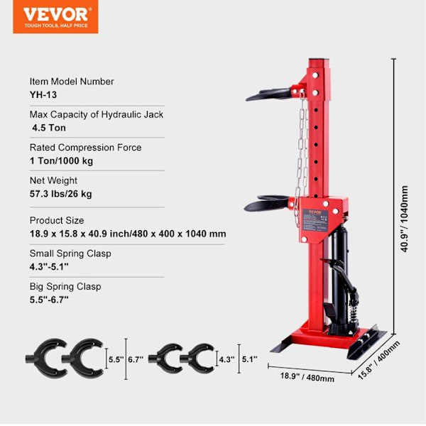 Fjäderkompressorsats - VEVOR - 4,5 T Stötdämpare 320 mm med hydraulcylinder