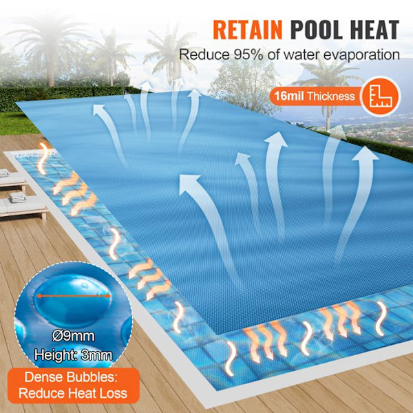 Solskydd för pool-VEVOR-12,19 x 6,10 m-Rektangulära solskydd för pool-för uppvärmning Vatten-blått