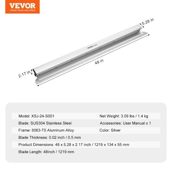 Gipsskimmande blad-VEVOR-1219 mm-Rostfritt stål och aluminiumlegering kropp-gips, gipsskivor