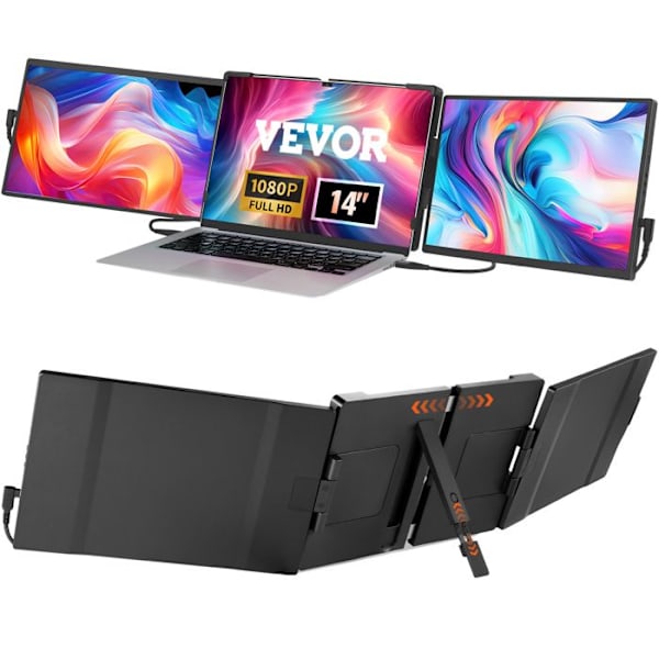 14" HD-VEVOR bärbar bildskärm-2 datorer-Enkel vridbar skärm, USB-C/USB-A/Mini HDMI-port, kompatibel med Mac/Wins/Android