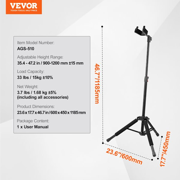 Gitarrstativ - VEVOR - Belastning 15 kg - Justerbar höjd 900-1200 mm - Klassisk bas elektrisk akustisk gitarr