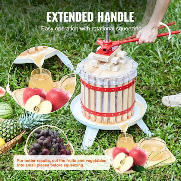 Manuell fruktpress - VEVOR - 6L massivt trä vinpress bärjuicepress