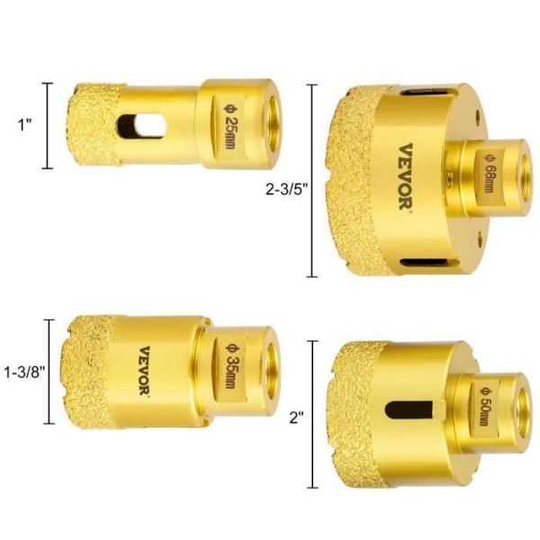 4st diamantborr 225-35-50-68 mm - VEVOR - Hålsåg för glasplatta gyllene