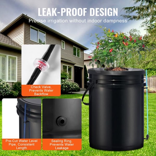 Hydroponiskt odlingssystem - VEVOR - 20L djupvattenodlingssats 8 hinkar - med luftpump, luftstenar