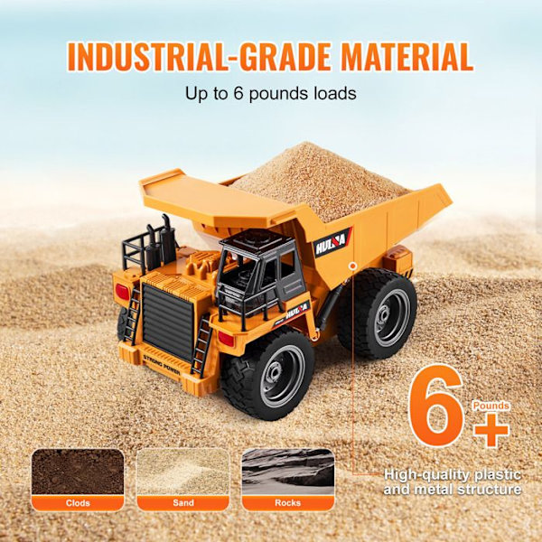 Fjärrkontroll dumper-VEVOR-28 x 15,5 x 17,5 cm-9 kanaler-2 uppladdningsbara batterier-för barn, pojkar, flickor