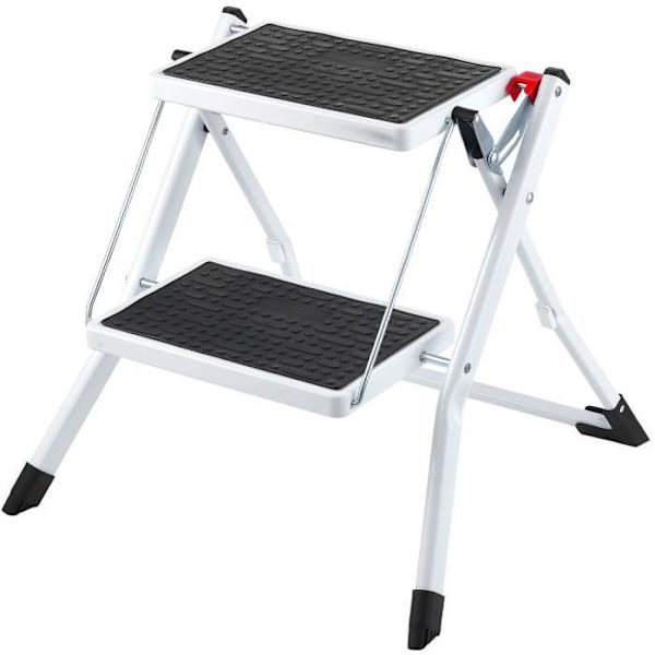 Vikbar trapppall - VEVOR - H7 trapppall 2-stegs hopfällbar trappstege Lastkapacitet 150 kg Bärbar Vit och svart