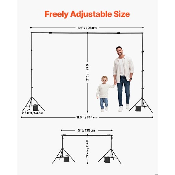 Stöd för Bakgrundstyg-VEVOR-213 x 300 cm-Justerbart Fotobakgrundsstöd-Kompakt-med 3 Tvärstänger