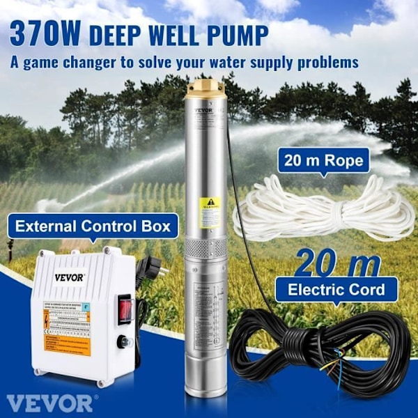 VEVOR 370 W dränkbar djupbrunnspump - Maximalt flöde 110 l/min - Maximalt tryckhöjd 44 m