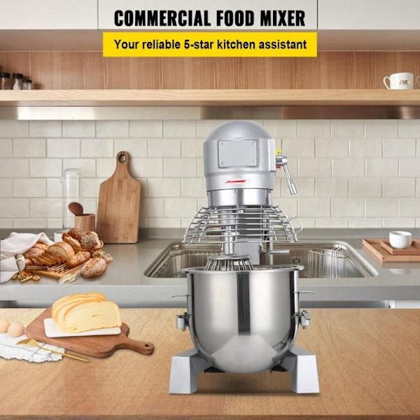Konditorivaror - VEVOR-20L - 750W - 3 hastigheter - Bas i rostfritt stål - med skyddande mixerstav, visp, visp, krok