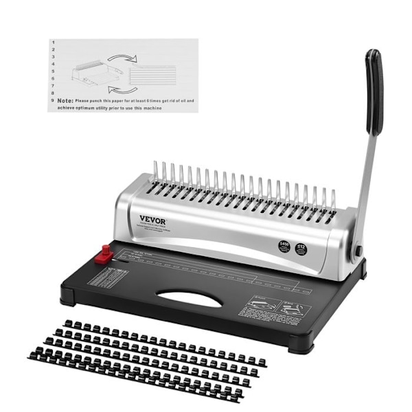 Bindningsmaskin - VEVOR - 21-håls kambindningsmaskin - med 100 3/8'' kambindningsryggar - för Letter, A4, A5-storlek