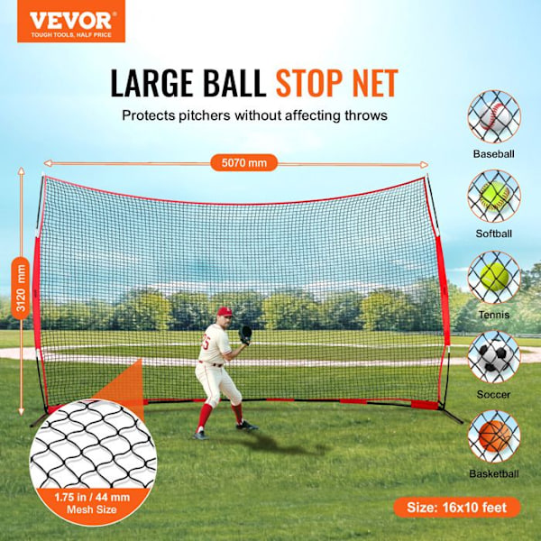 Baseball Net - VEVOR - Baseball Softball Träningsnät Ball Protection Net 5070x1400x3120 mm med bärväska