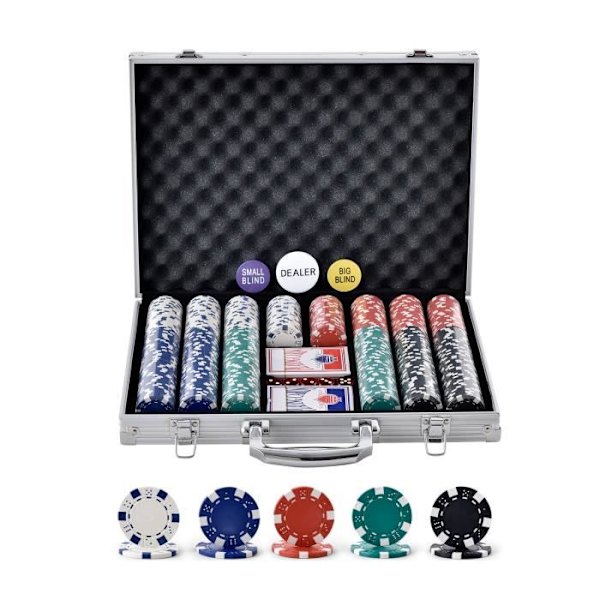 Komplett Ultimate Poker Kit - VEVOR - 500 marker - Tokens mått: 40 x 3,3 mm - Fodralmaterial: Aluminium - Home Casino