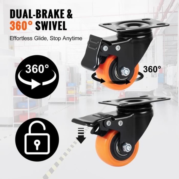 Svängbara hjul - VEVOR - Platta Möbelhjul Set med 4 hjul 50,8 mm låsbroms