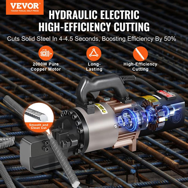 Bärbar elektrisk hydraulisk armeringsskärare-VEVOR-2000W högeffektstål armeringsverktyg-svart