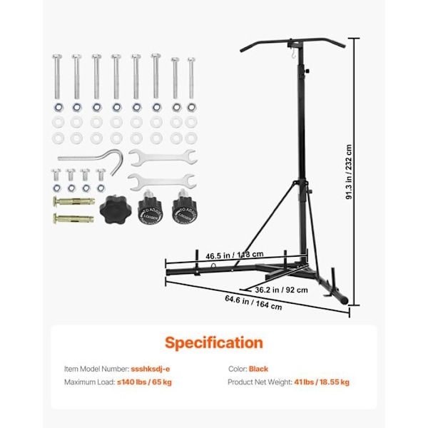 Stöd för 2-i-1 Slagsektion - VEVOR - Kapacitet 65 kg - Självstående Boxningsstation i Stål - med Pull-up Bar