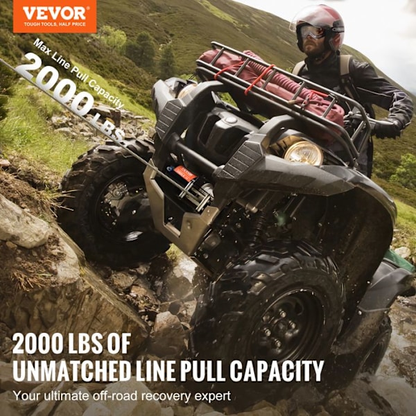 Elektrisk vinsch - VEVOR - 907 kg 12 V DC ATV/UTV med stålwir av 7 trådar Φ0,4 x 1188,7 cm - Trådbunden fjärrkontroll