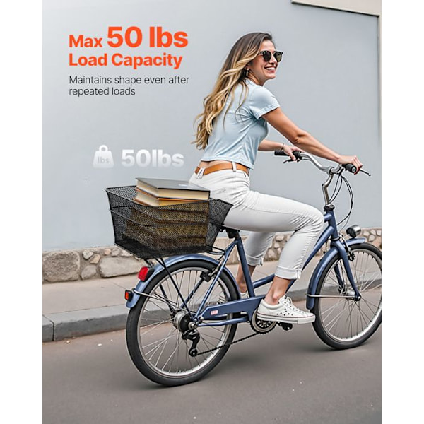 Bakre cykelkorg i metallnät-VEVOR-390x310x210 mm-Maximal belastning 22 kg-med nät, vattentätt skydd