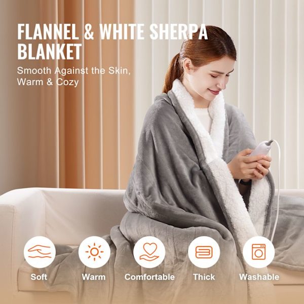 Eluppvärmd filt i mjuk flanell och lammull 130x180 cm-VEVOR-för födelsedag, mormor-grå