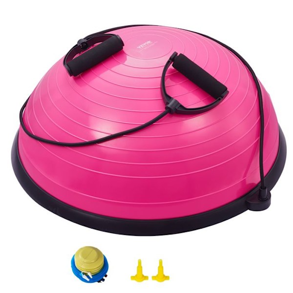 Halvträningsboll-VEVOR-62 cm-300 Last-motståndsband och Fotpump-Body-Home-Gym-Yoga-Rosa