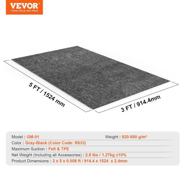 Garagematta-VEVOR-Grå-Svart914,4x1524x2,4 mm-Vattentät-Slera-Olja Kompakt Storlek-Stark vidhäftning för garage, växthus
