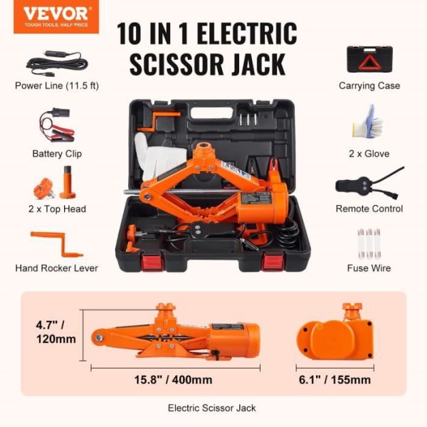 VEVOR Diamond Jack Electric Scissor Jack 3T 12V 170-420mm Lifting Sedan SUV