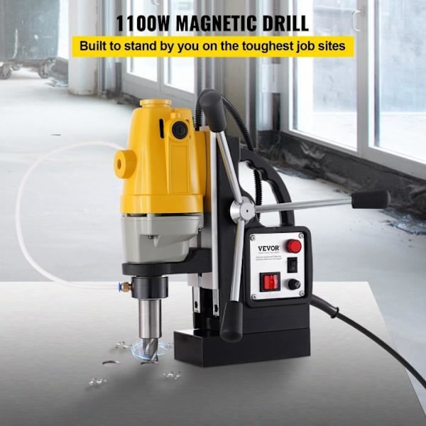 Magnetisk borr-VEVOR-1100 W-1-1-2 tum (40 mm) Borrdiameter-MD40, 12 000 N, 670 rpm-6 HSS ringformade fräsar