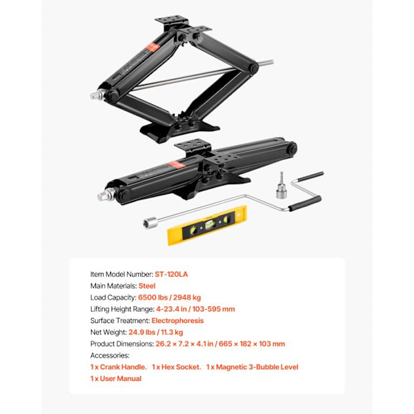 Cric Losange-VEVOR-Cric Ciseaux 2PCs-Capacitet 2948 kg-Liftområde 103-595 mm