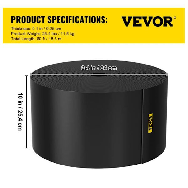 Landskapskant - VEVOR - 10" djup - 60 fots längd - Flexibel kant - Landskapsarkitektur, gräsmatta, trädgård - svart