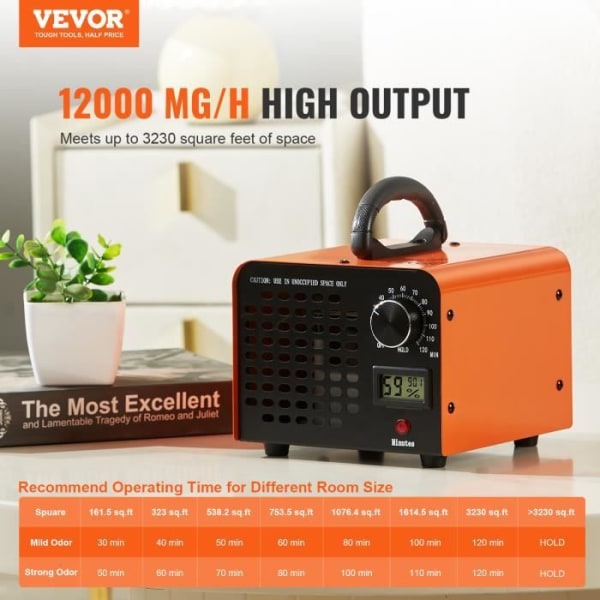 Ozongenerator - VEVOR - Ozongenerator luftrenare 12000 mg-h med timer 0-120 min