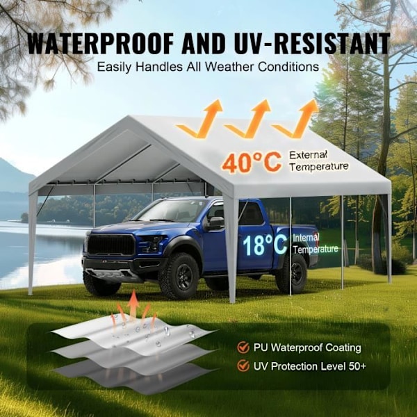 Ersättande carport markis duk-VEVOR-6,1x4 m, garagetält presenning, vattentät UV-skyddad, grå