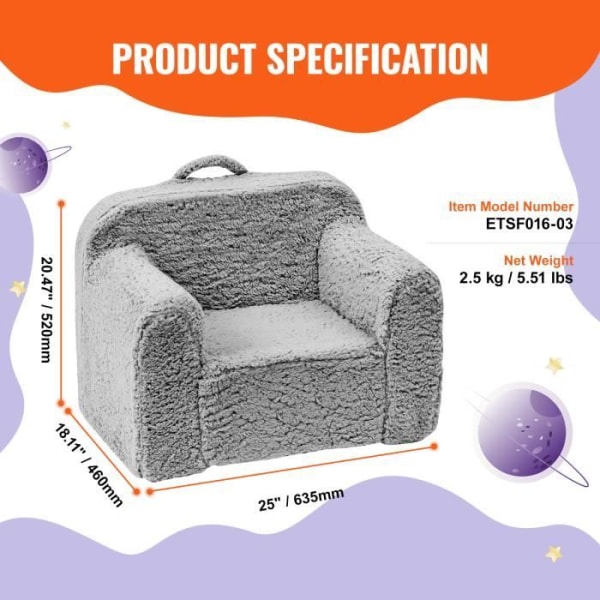 Barnfåtölj - VEVOR - Barnsoffa soffa med 25D högdensitetssvampfleecetyg