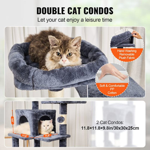 Cat Tree - VEVOR - med 2 Cat Condos, Sisal-skrapstolpe, Hängmatta, Top Perch - Large Cat Activity Center