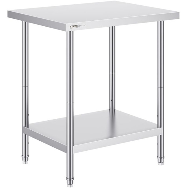 Arbetsbord i rostfritt stål-VEVOR-Livsmedelsförvaringsenhet-Belastning 317,5 kg-61x76,2x86,4 cm-3 Justerbart-Kök-Silver