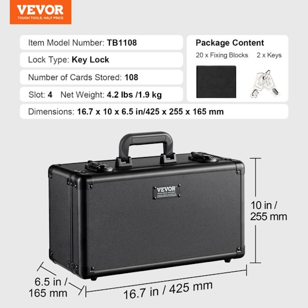 Förvaringslåda för graderad kort - VEVOR - 425 x 255 x 165 mm - 4 fack - Bärväska för graderade sportkort