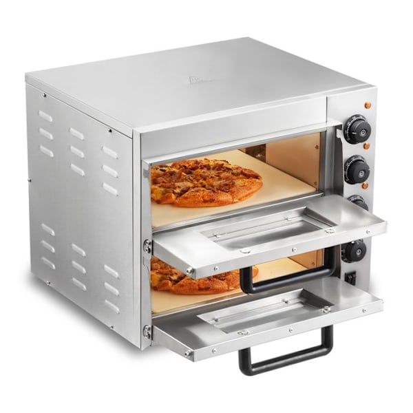 Pizzaugn Commercial-VEVOR-Dubbel Etage Elektrisk Bänkugn-Rostfritt Stål-med Sten och Handtag