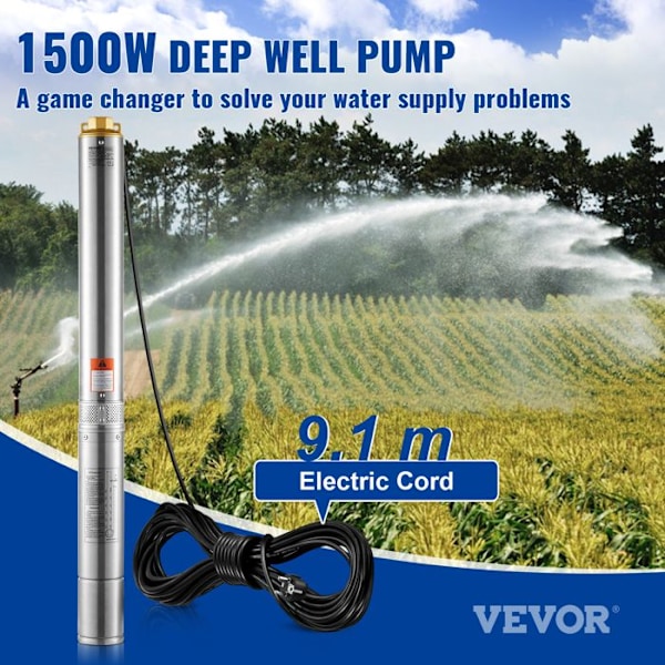 Dränkbar pump för Deep Well-VEVOR-1500 W-IP68 vattentät pump för hushållsbruk, industriell bevattning