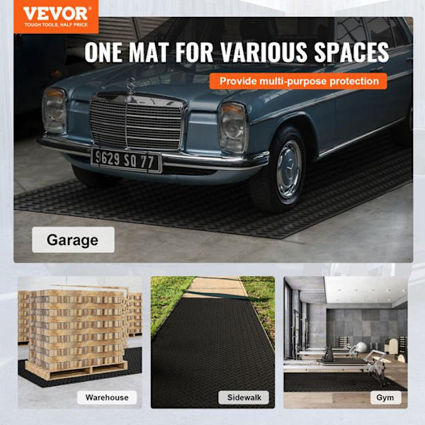 Garagegolvmatta-VEVOR-1236x3065 mm-tjocklek 3 mm-för golvskydd under bilar, garage, gym-svart