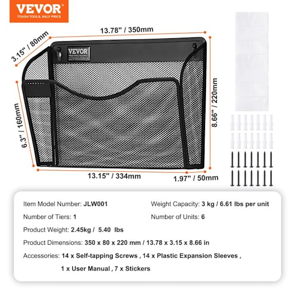 Stöd Mural av Filer -VEVOR-6 PCs 1 ficka-Dokumenthålare i Monoblocknät för Magasin, Post, Papper
