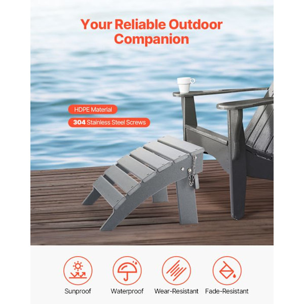 Fällbar fotpall Adirondack-VEVOR-430x480x330 mm-PEHD-Väderbeständig för Adirondack-stol-Grå