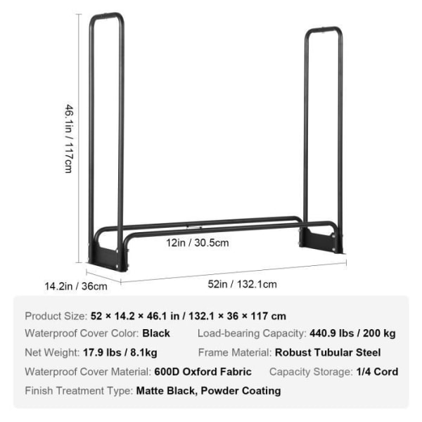 VEVOR Utomhus timmerförvaring med täckskydd Trästockhållare 132x36x117cm