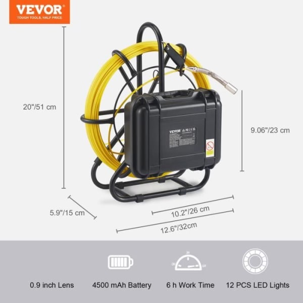 Rörinspektionskamera - VEVOR - Drain Endoskopisk kamera - 9'' Skärm 50m kabel