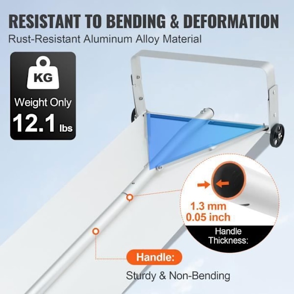 Taksnöräfsa - VEVOR - Snöröjningsräfsa i aluminium Räckvidd 9 m Glidtyg 47,4 cm