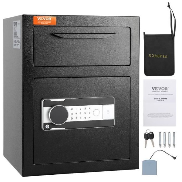 Elektroniskt kassaskåp - VEVOR - 1,7L insättningsbox med fällkod och nycklar