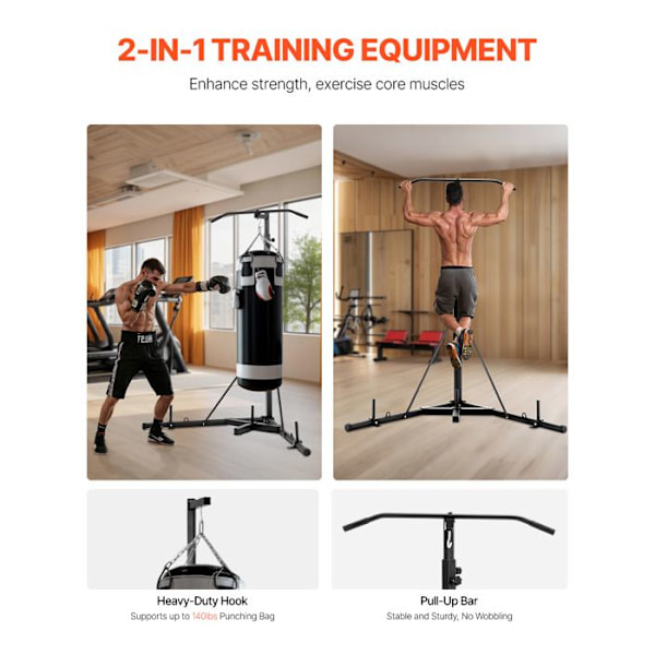 Stöd för 2-i-1 Slagsektion - VEVOR - Kapacitet 65 kg - Självstående Boxningsstation i Stål - med Pull-up Bar
